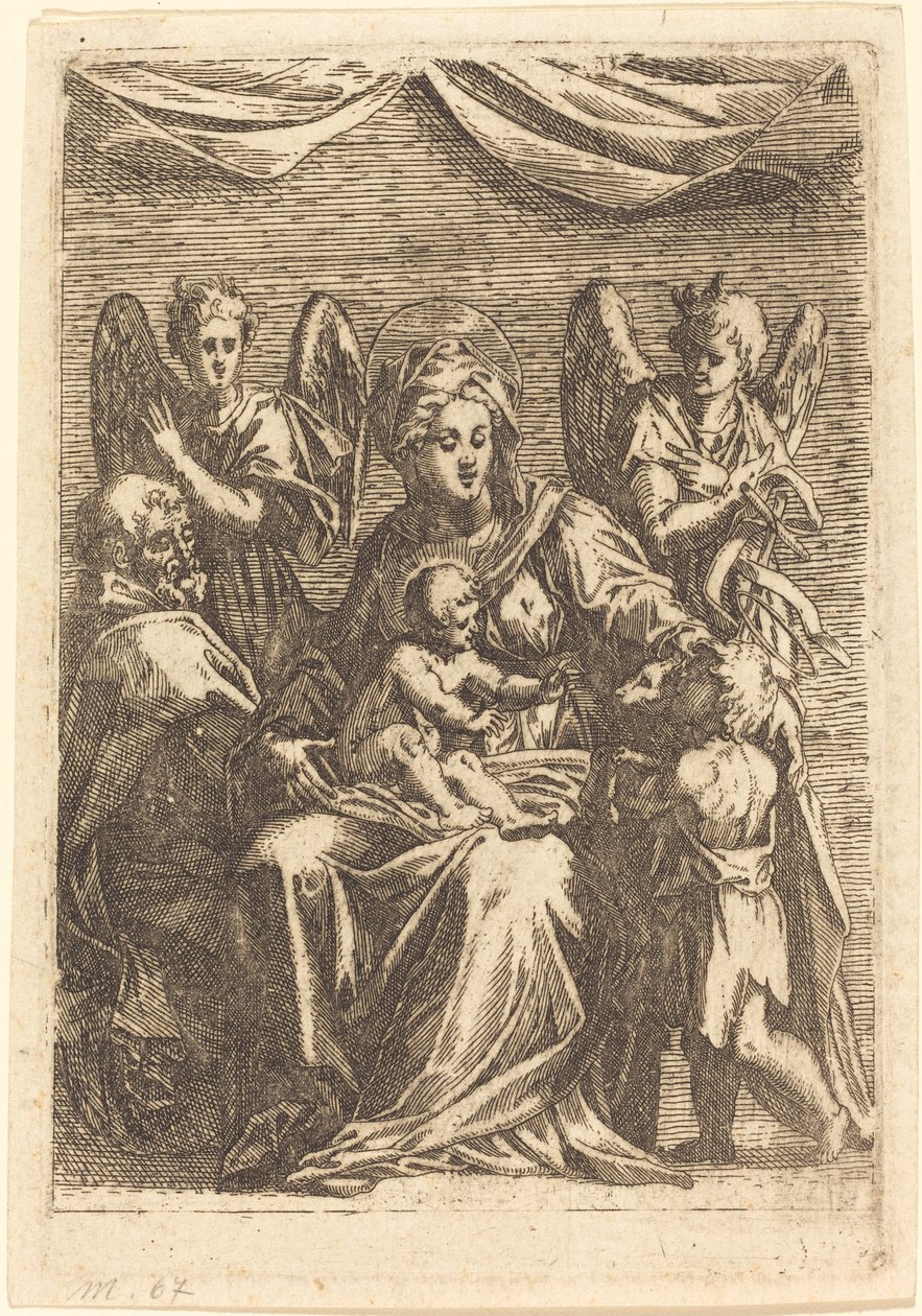 Den hellige familie med to engle af Jacques Callot