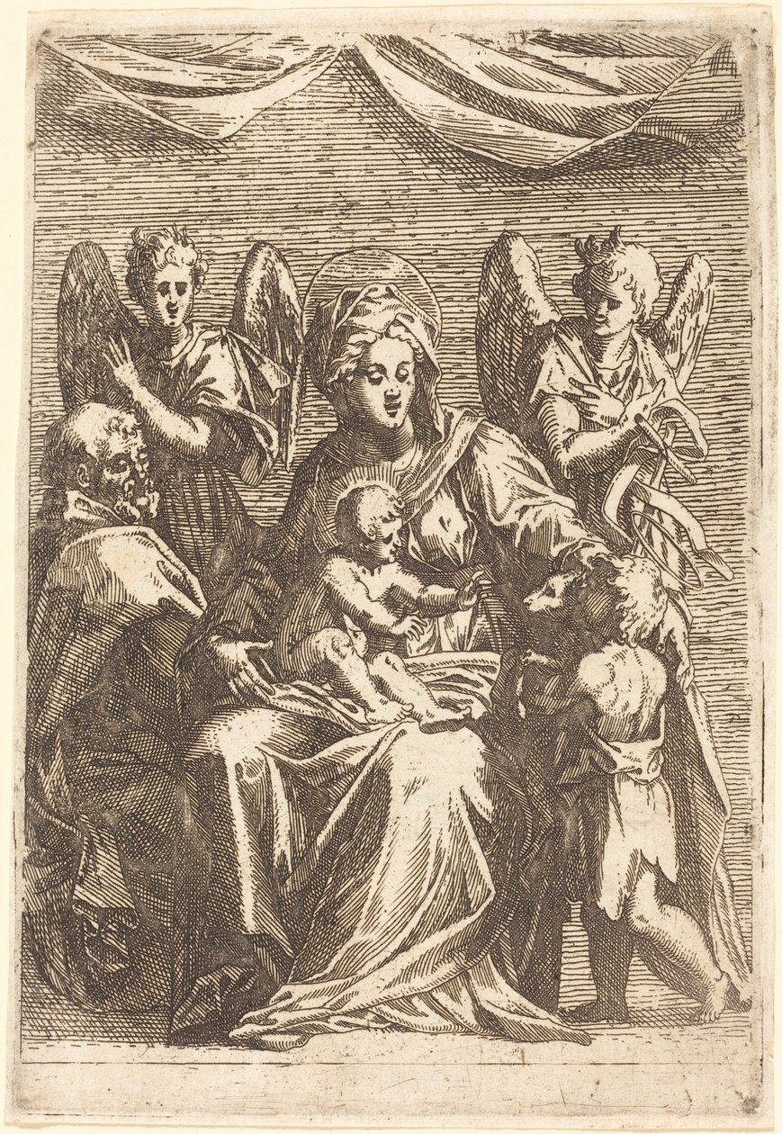 Den hellige familie med to engle af Jacques Callot