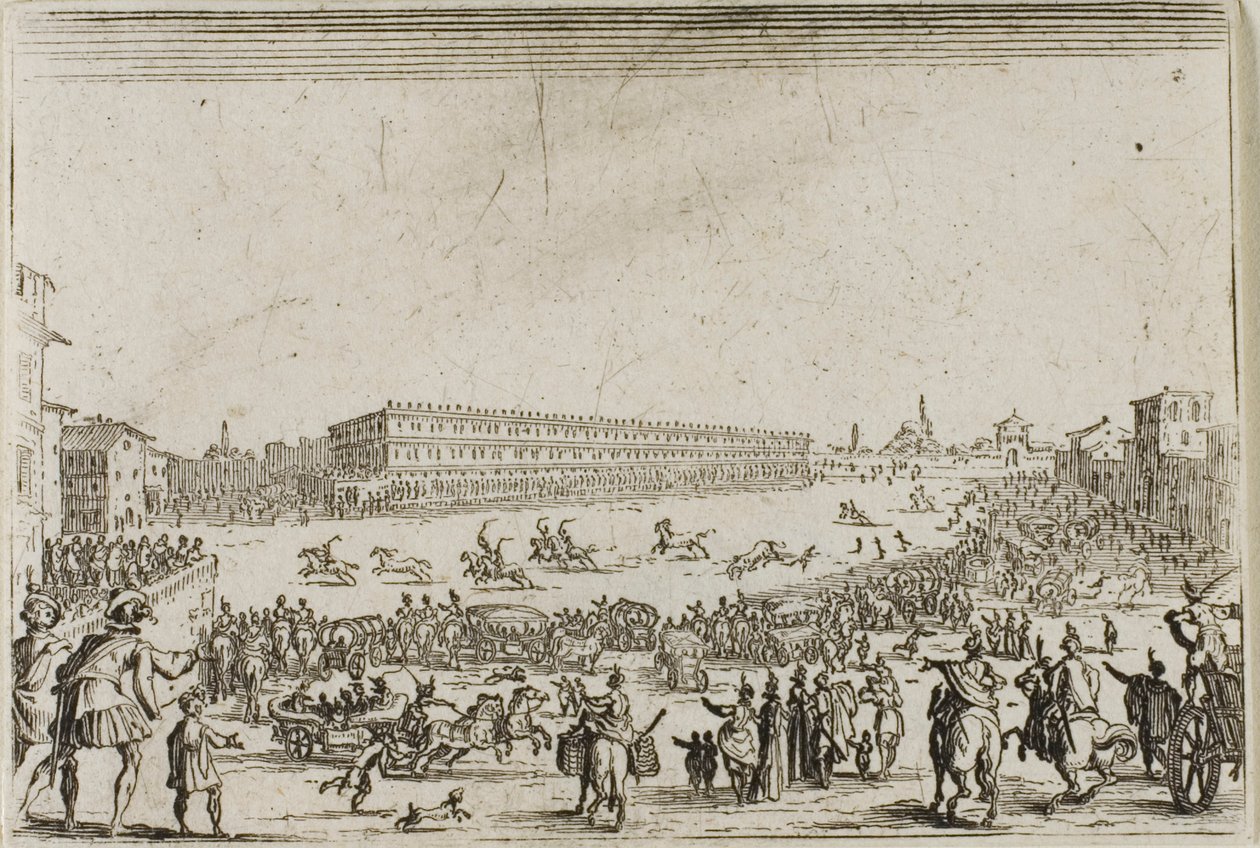 Hestevæddeløbet på Pitti Palace, i Firenze, fra The Caprices af Jacques Callot