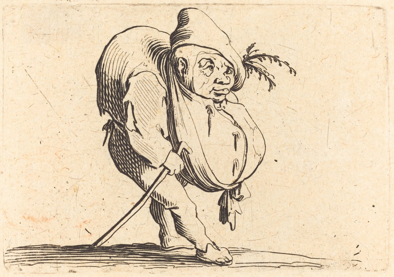Pukkelryggen med en stok, ca. 1622. af Jacques Callot