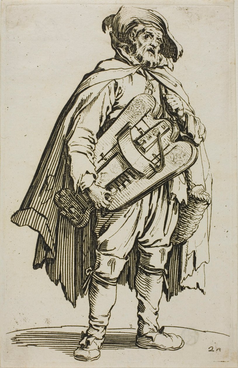 Hurdy-Gurdy Player, tallerken to fra The Beggars af Jacques Callot