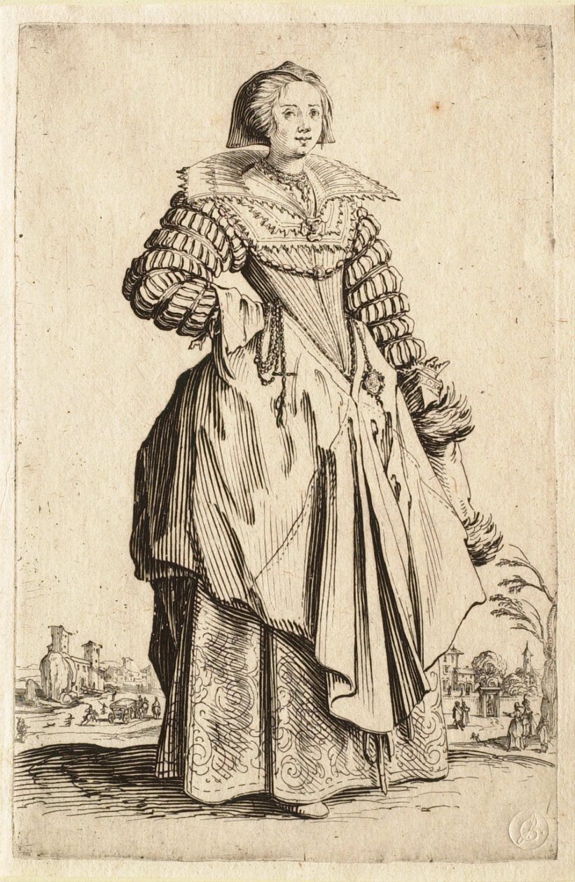 The Lady with the Large Collar and the Headdress Falling Back (Damen med den store krave og den bagudfaldende hovedbeklædning) af Jacques Callot