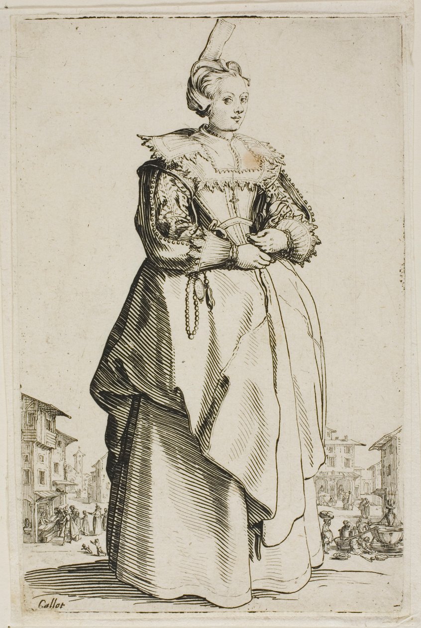 Damen med den lille hue, plade 1 fra La Noblesse af Jacques Callot