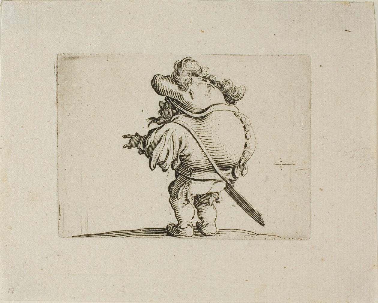 Den store mavede mand dekoreret med en linje af knapper, fra Varie Figure Gobbi af Jacques Callot