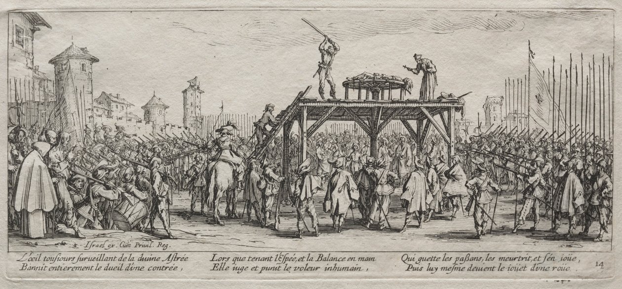 The Large Miseries of War: Execution on the Wheel, 1633. af Jacques Callot