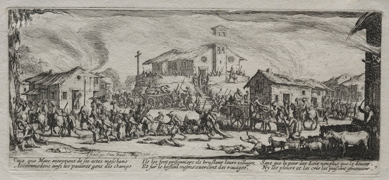 The Large Miseries of War: Pillaging and Burning of a Village, 1633. af Jacques Callot