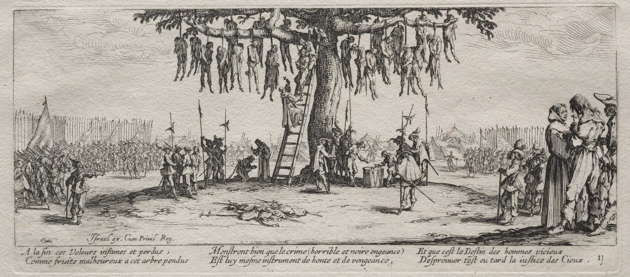 The Large Miseries of War: The Hanging, 1633. af Jacques Callot