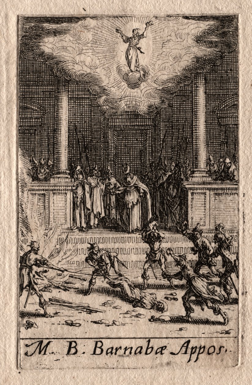Apostlenes martyrium: St. Barnabas af Jacques Callot