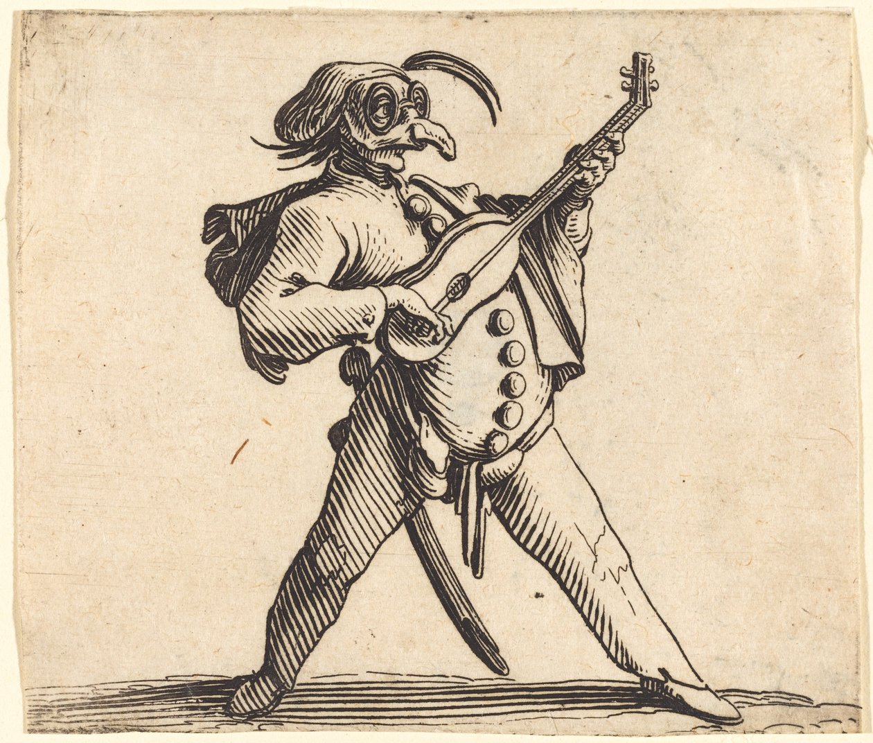 Den maskerede komiker spiller guitar af Jacques Callot
