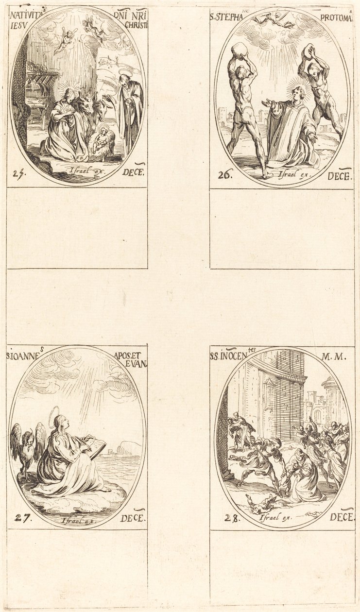 Fødselen; St. Stephen; St. John; Hellige uskyldige af Jacques Callot