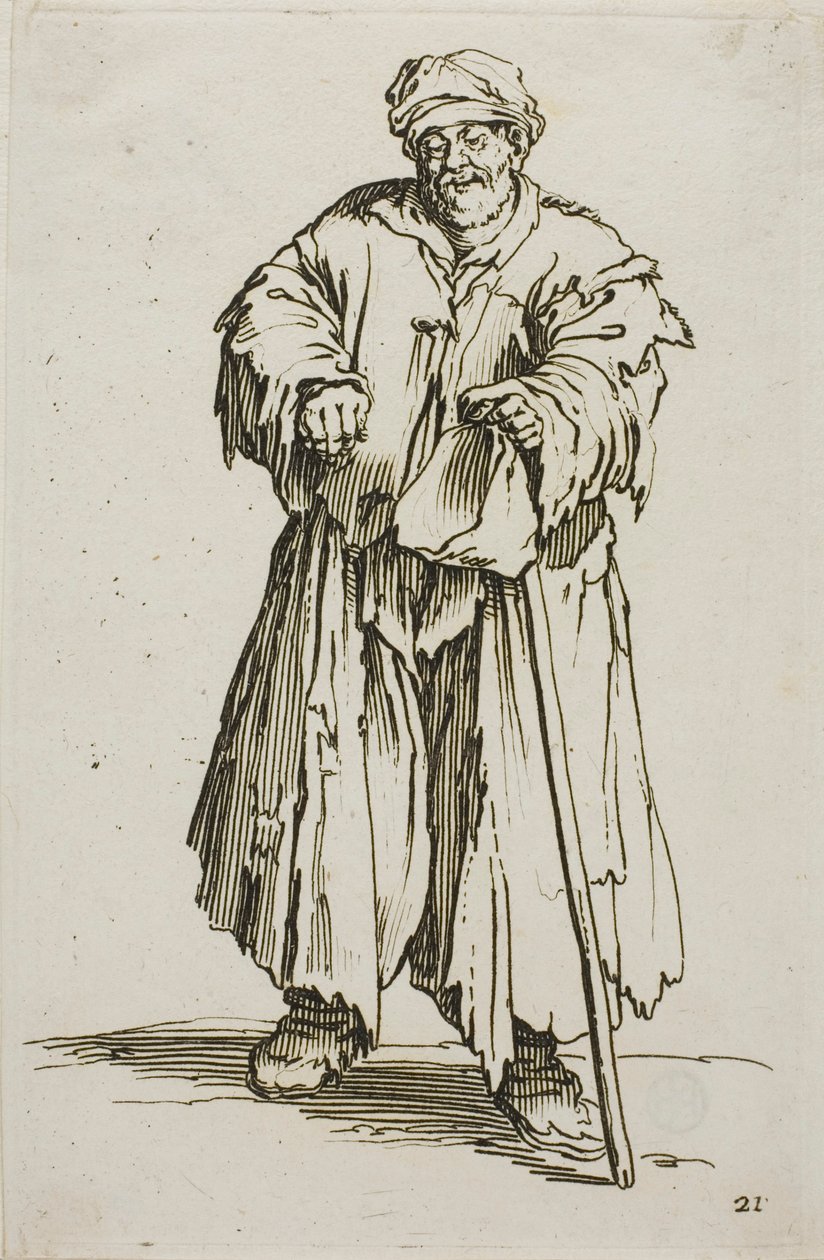 Den overvægtige tigger med sænkede øjne, tallerken 21 fra The Beggars af Jacques Callot