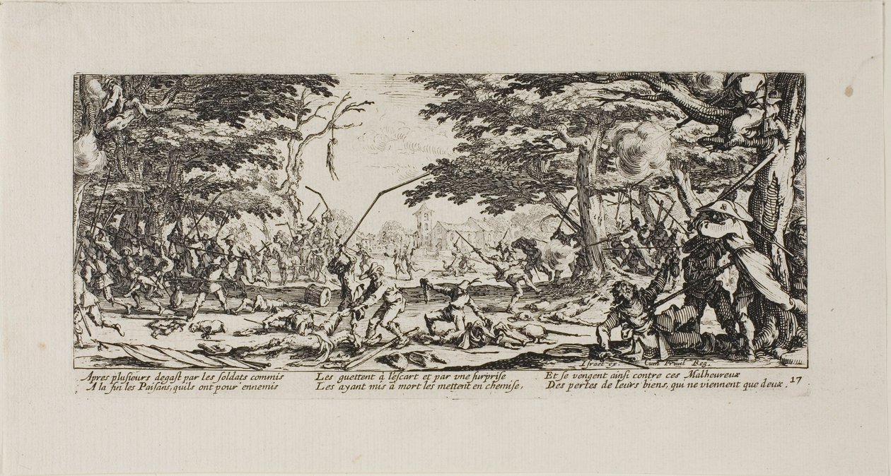 Bønderne hævner sig, plade sytten fra Krigens miseries af Jacques Callot