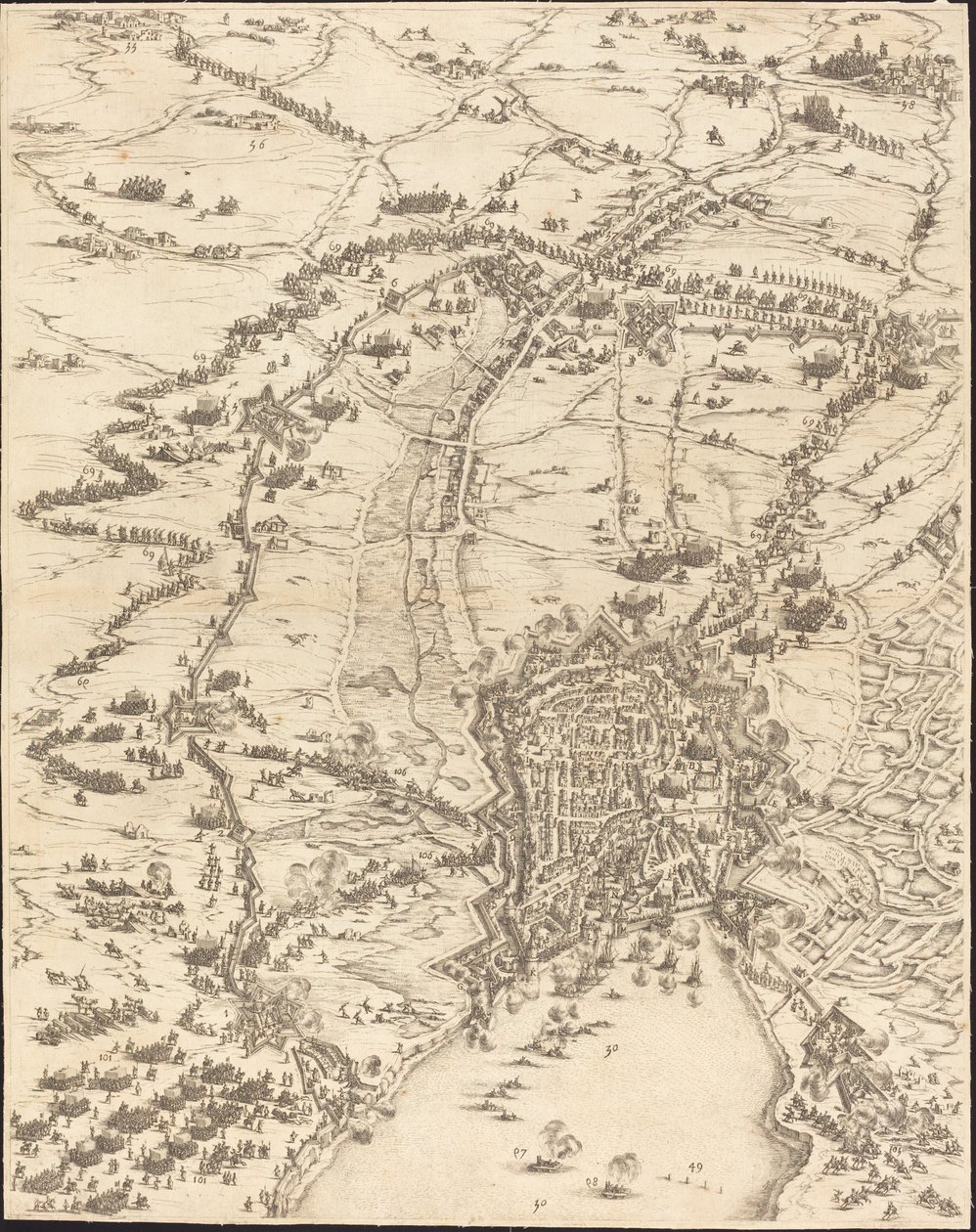 Belejringen af La Rochelle [plade 6 af 16; sæt omfatter 1952.8.97-112] af Jacques Callot