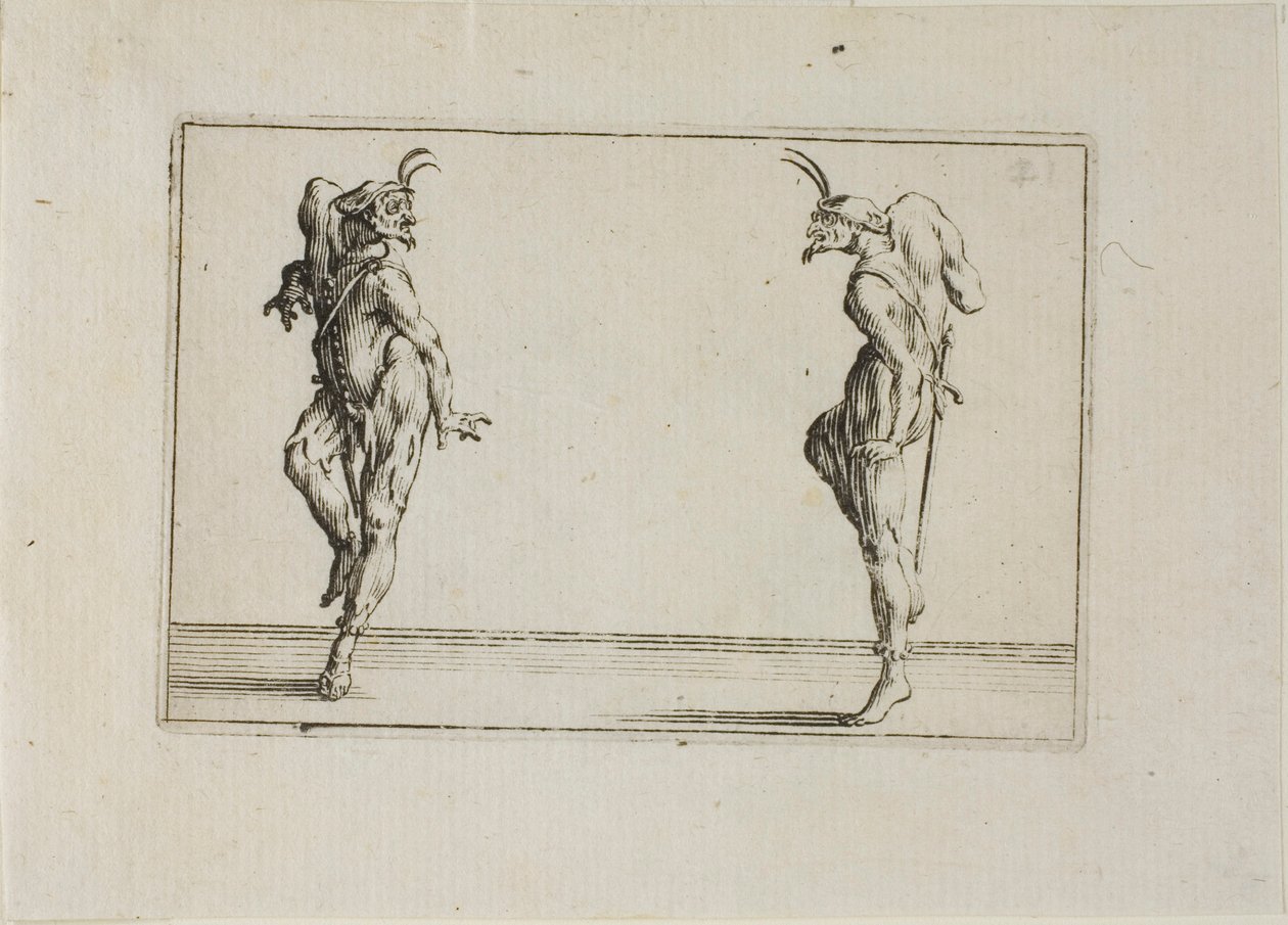 De to pantaloner, der kigger på hinanden, fra Caprices af Jacques Callot