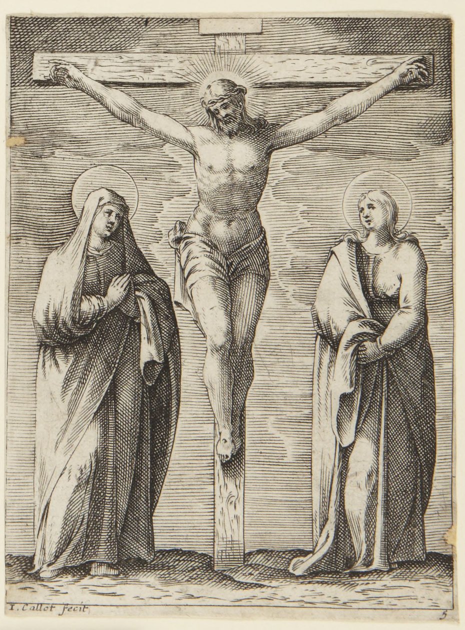 Jomfru Maria og Johannes ved foden af korset af Jacques Callot