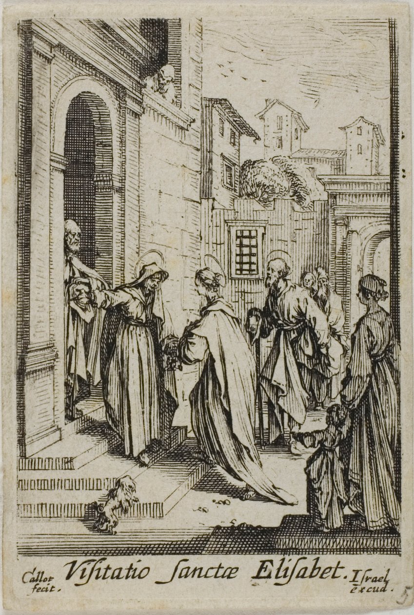 Den hellige Elizabeths besøg, fra Jomfruens liv af Jacques Callot