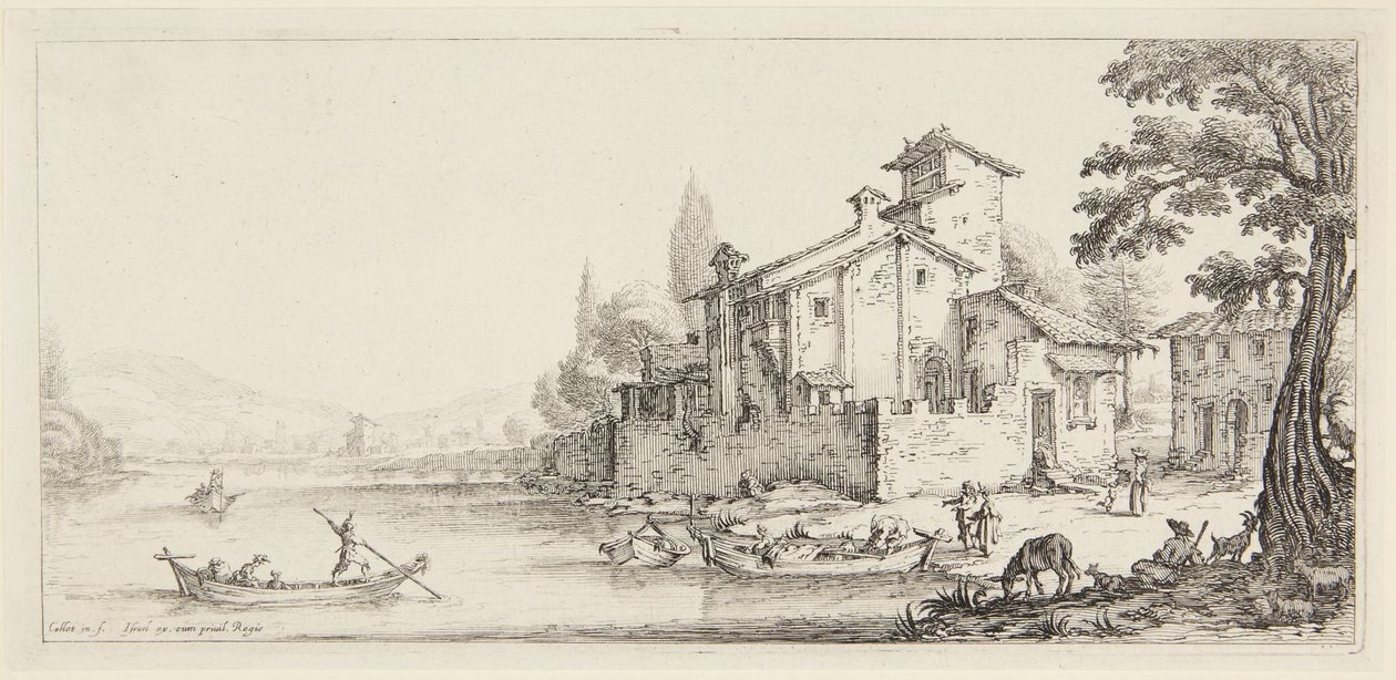 »Turen ved vandet«, fra serien »Paysages Gravées pour Jean de Médicis, Paysages Dessinés à Florence« (Landskaber til Giovanni de Medici eller Landskaber tegnet i Firenze) af Jacques Callot