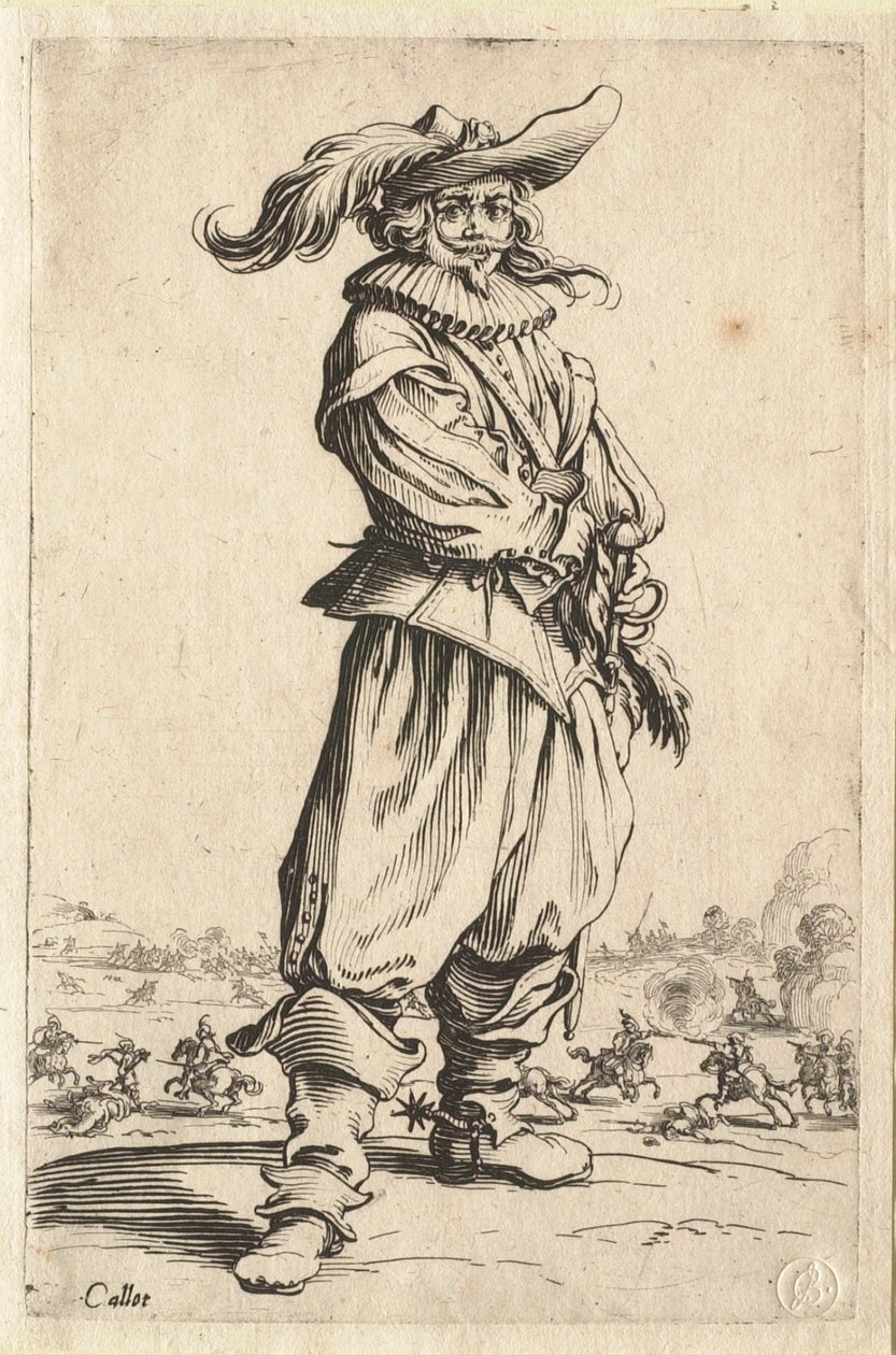 Krigeren med hatten prydet med en stor fjer af Jacques Callot