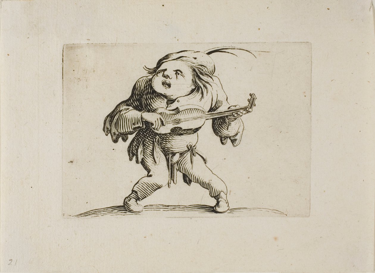 The Wobbly Man Playing the Guitar, fra Varie Figure Gobbi af Jacques Callot