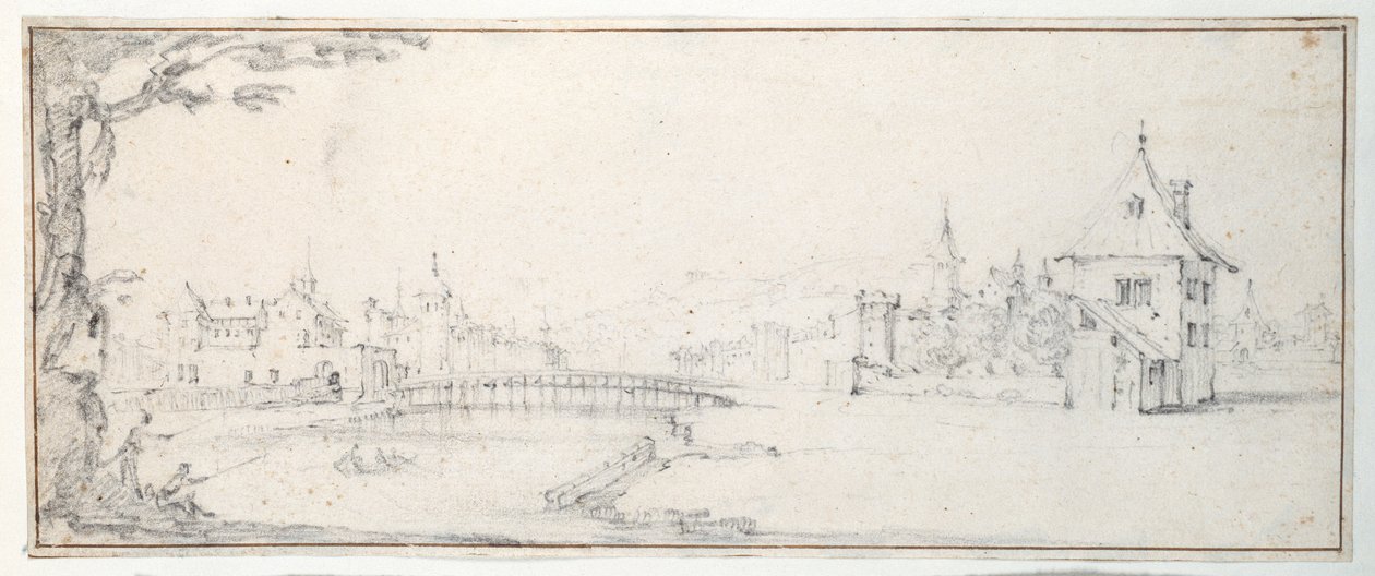 Gaucheu-broen ved Epinal (sort kridt på papir) af Jacques Callot