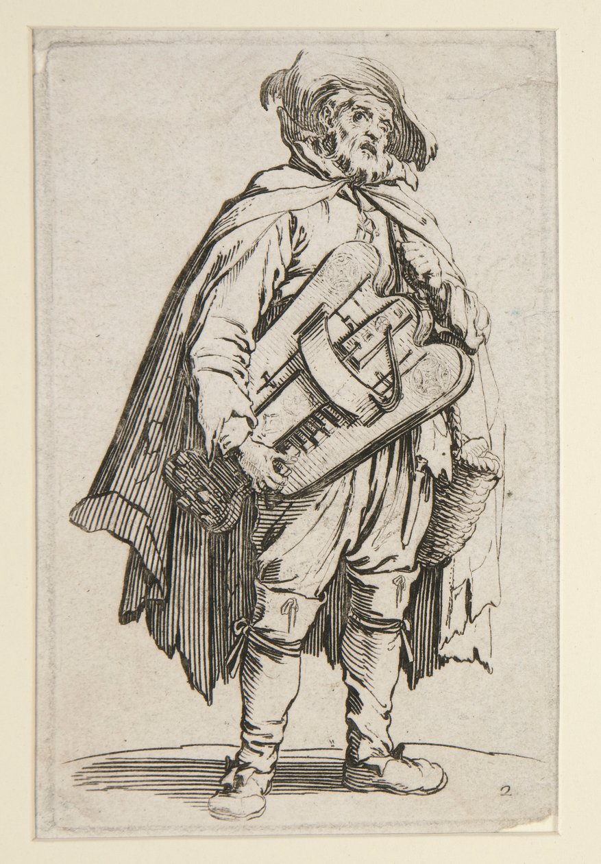 Drev-gurdy-spilleren fra The Beggars (Le Joueur de Vielle) af Jacques Callot