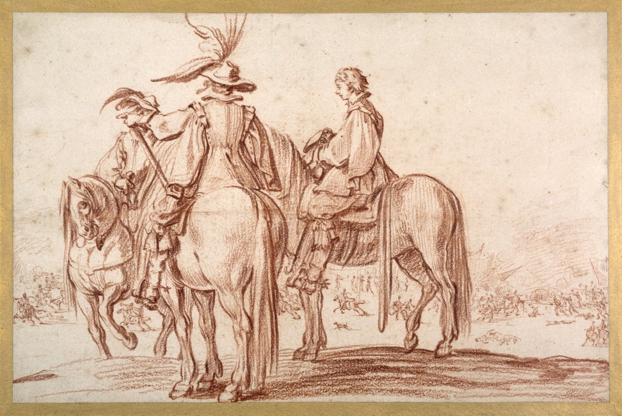 Tre ryttere (rødt kridt på papir) af Jacques Callot