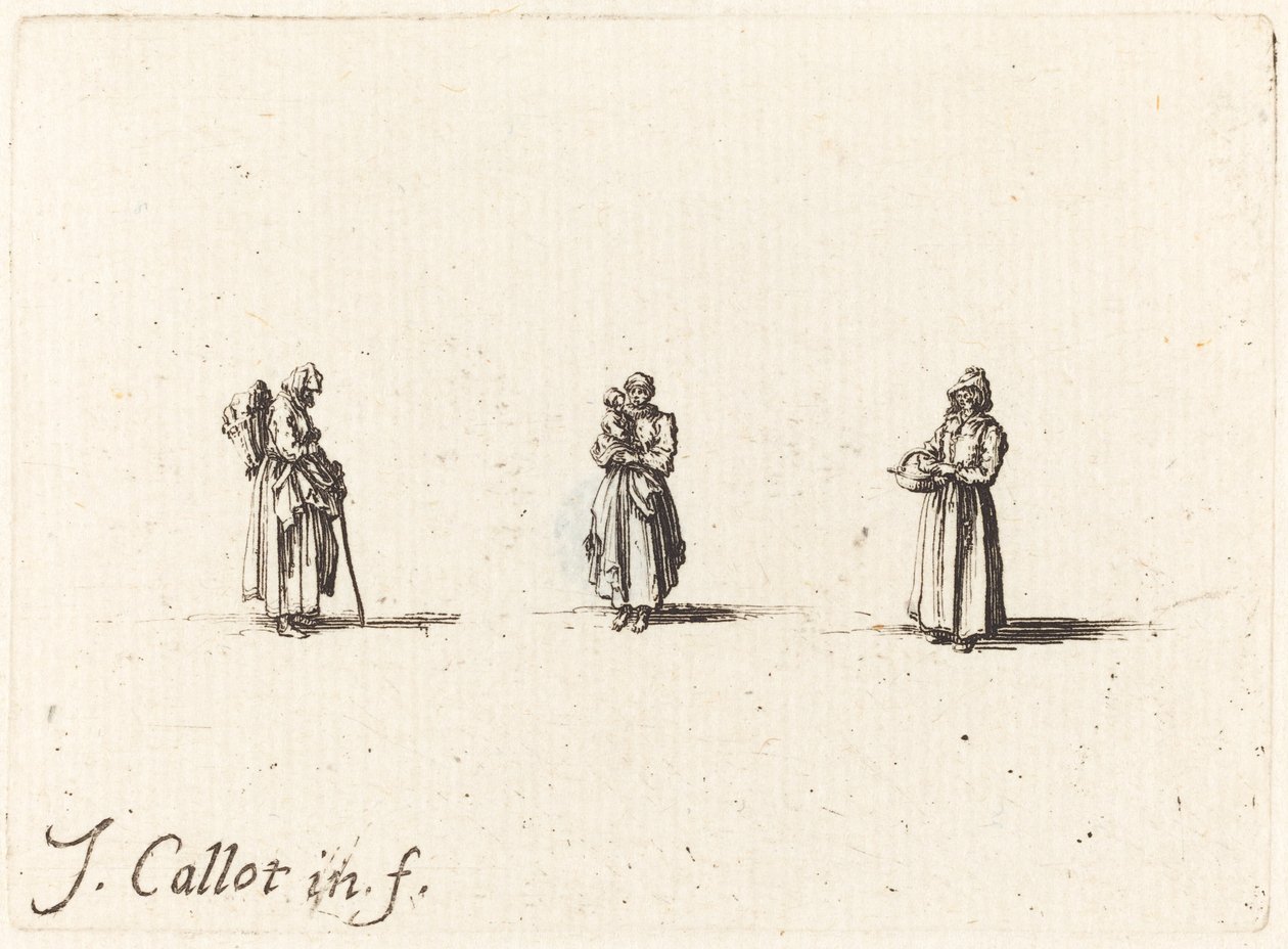 Tre kvinder, den ene holder et barn, sandsynligvis 1634. af Jacques Callot