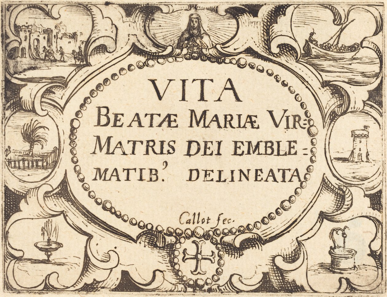 Titelside for "Jomfruens liv i emblemer" af Jacques Callot