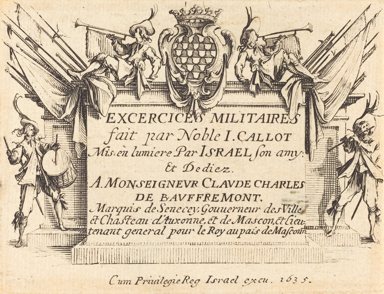 Titelside for "De militære øvelser" af Jacques Callot