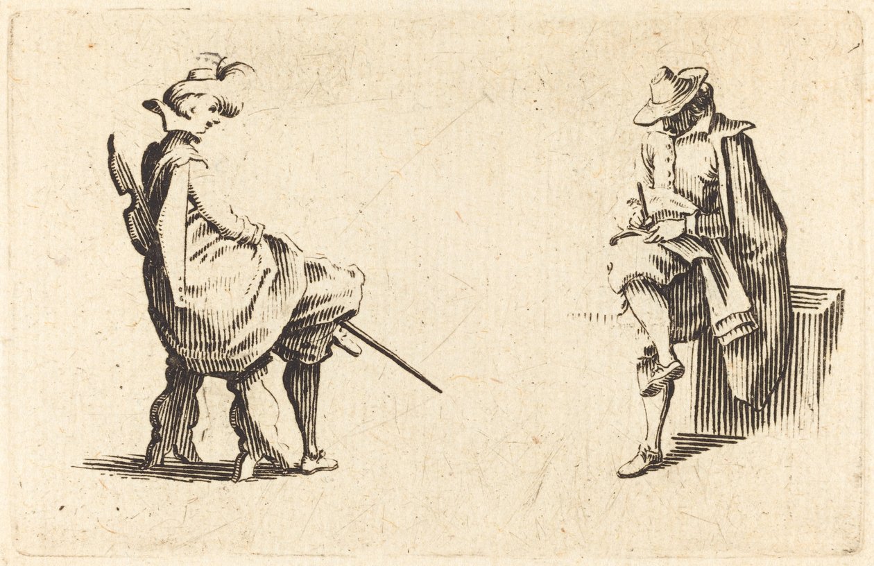 To siddende figurer af Jacques Callot