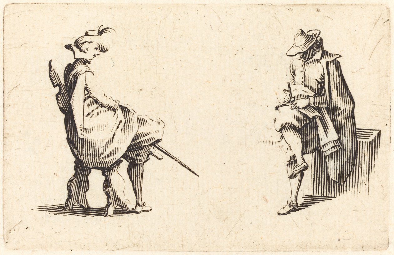 To siddende figurer af Jacques Callot