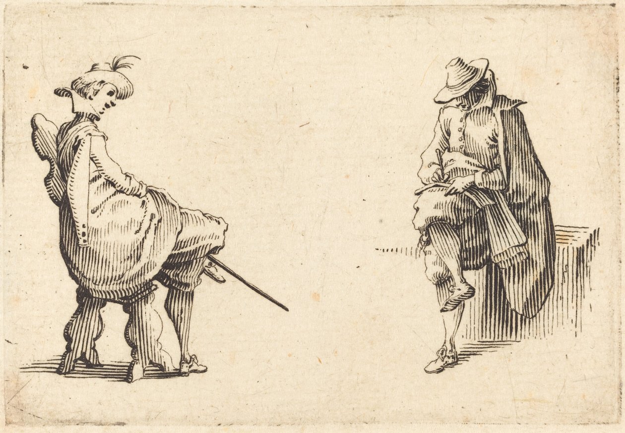 To siddende figurer af Jacques Callot