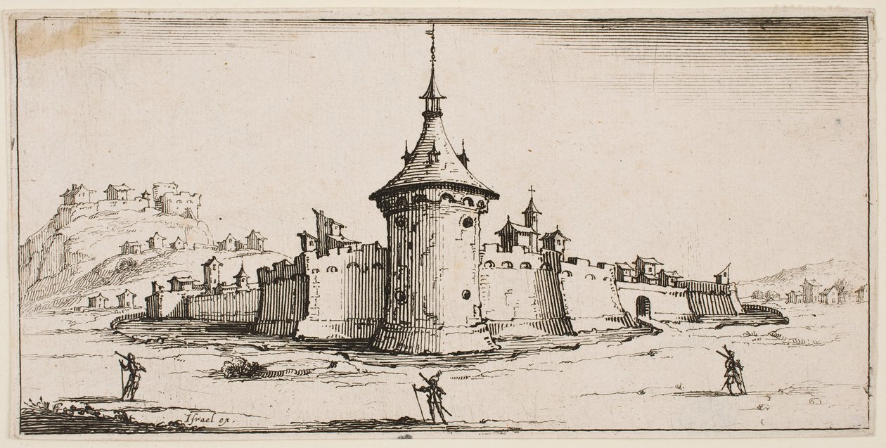 Udsigt over en befæstet landsby af Jacques Callot
