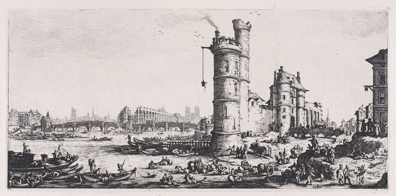 Udsigt over Pont-Neuf (View of the Pont-Neuf), fra »Les Deux Grandes Vues de Paris« (De to store udsigter over Paris) af Jacques Callot