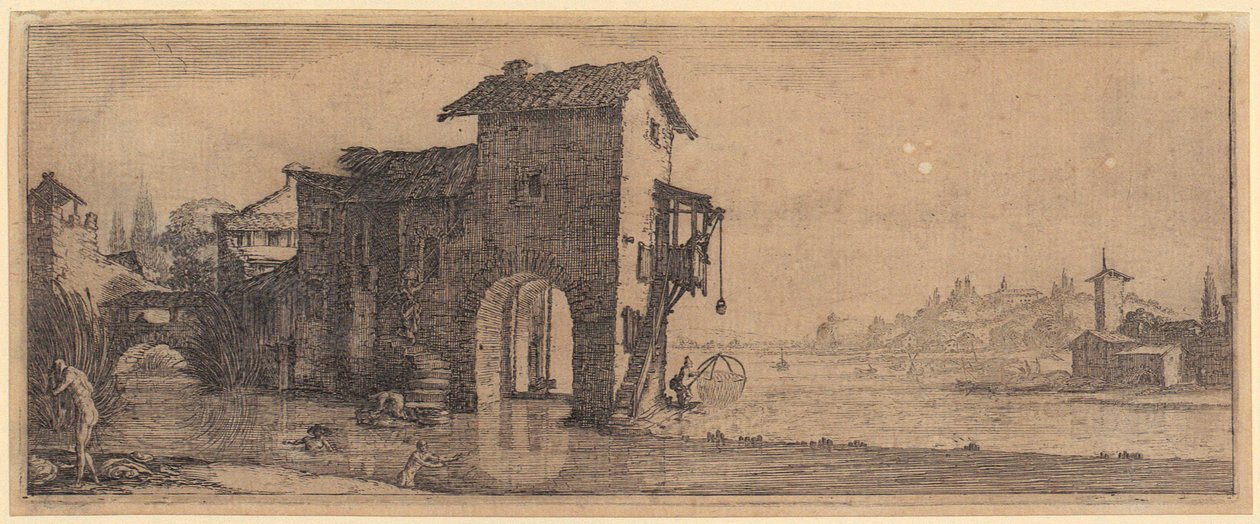 Vandmølle, blad 3 i serien »De fire landskaber« af Jacques Callot