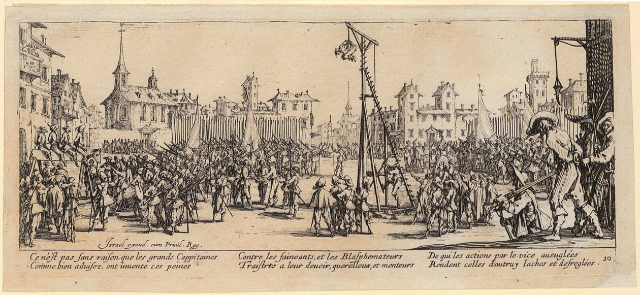 Wippgalgen, blad 10 i serien »Krigens grå sider« af Jacques Callot
