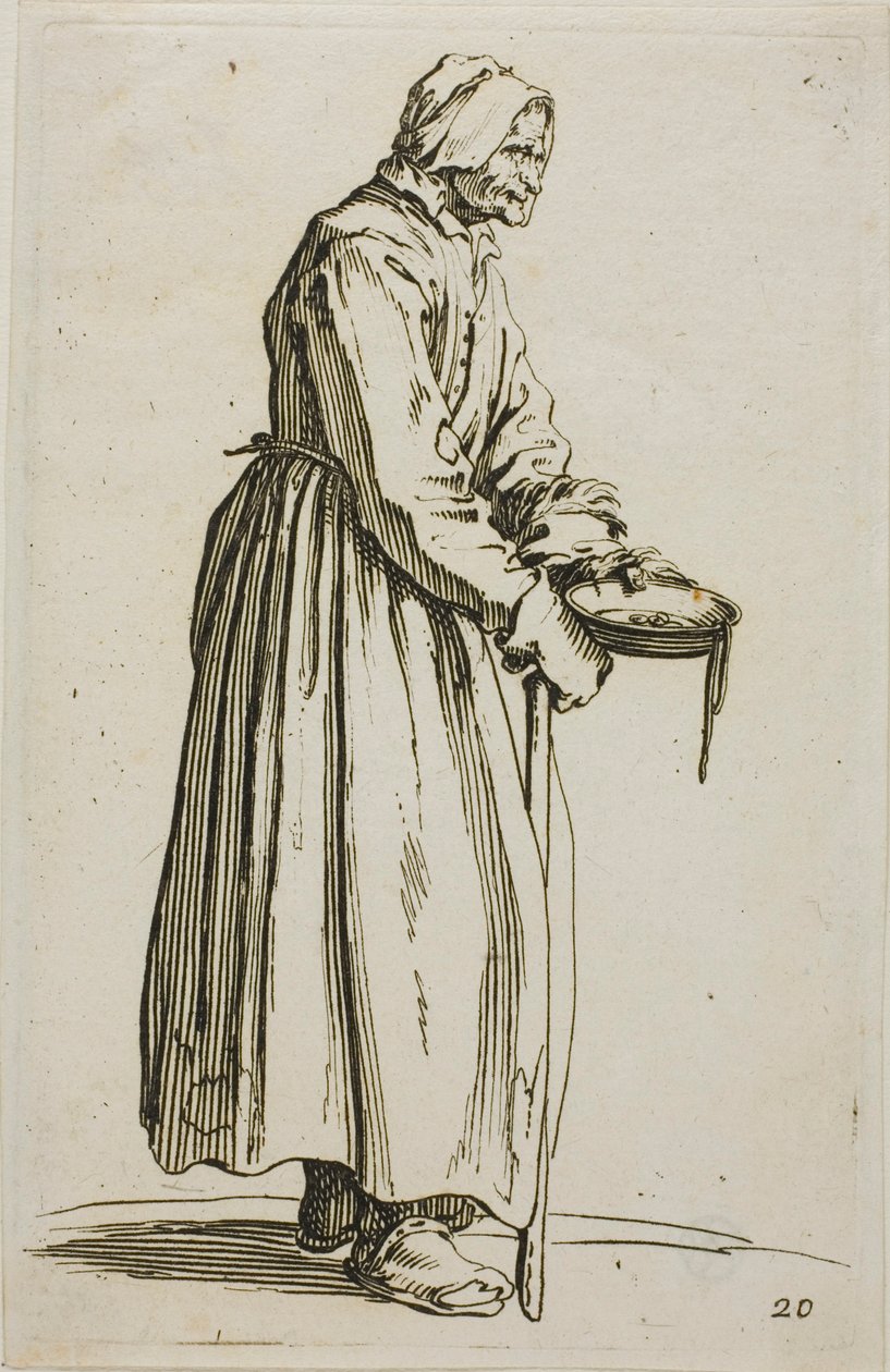 Woman Beggar Holding Alms, tallerken 20 fra The Beggars af Jacques Callot
