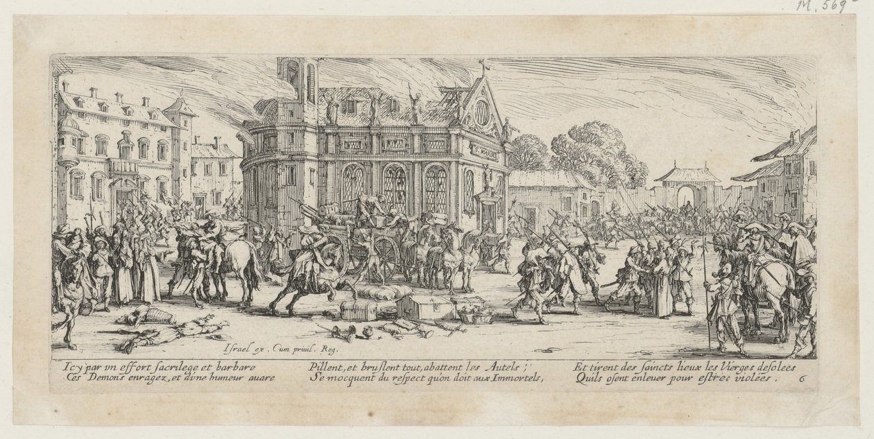 Ødelæggelsen af et kloster, blad 6 i serien »Krigens rædsler« af Jacques Callot