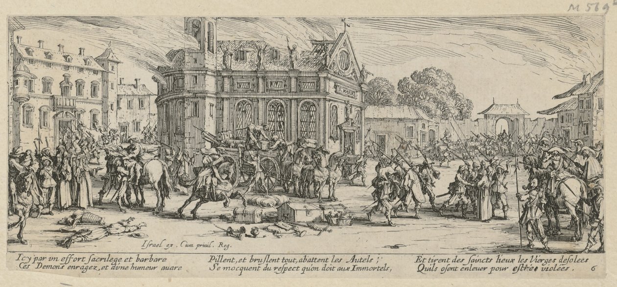 Ødelæggelsen af et kloster, blad 6 fra serien »Krigens rædsler« af Jacques Callot
