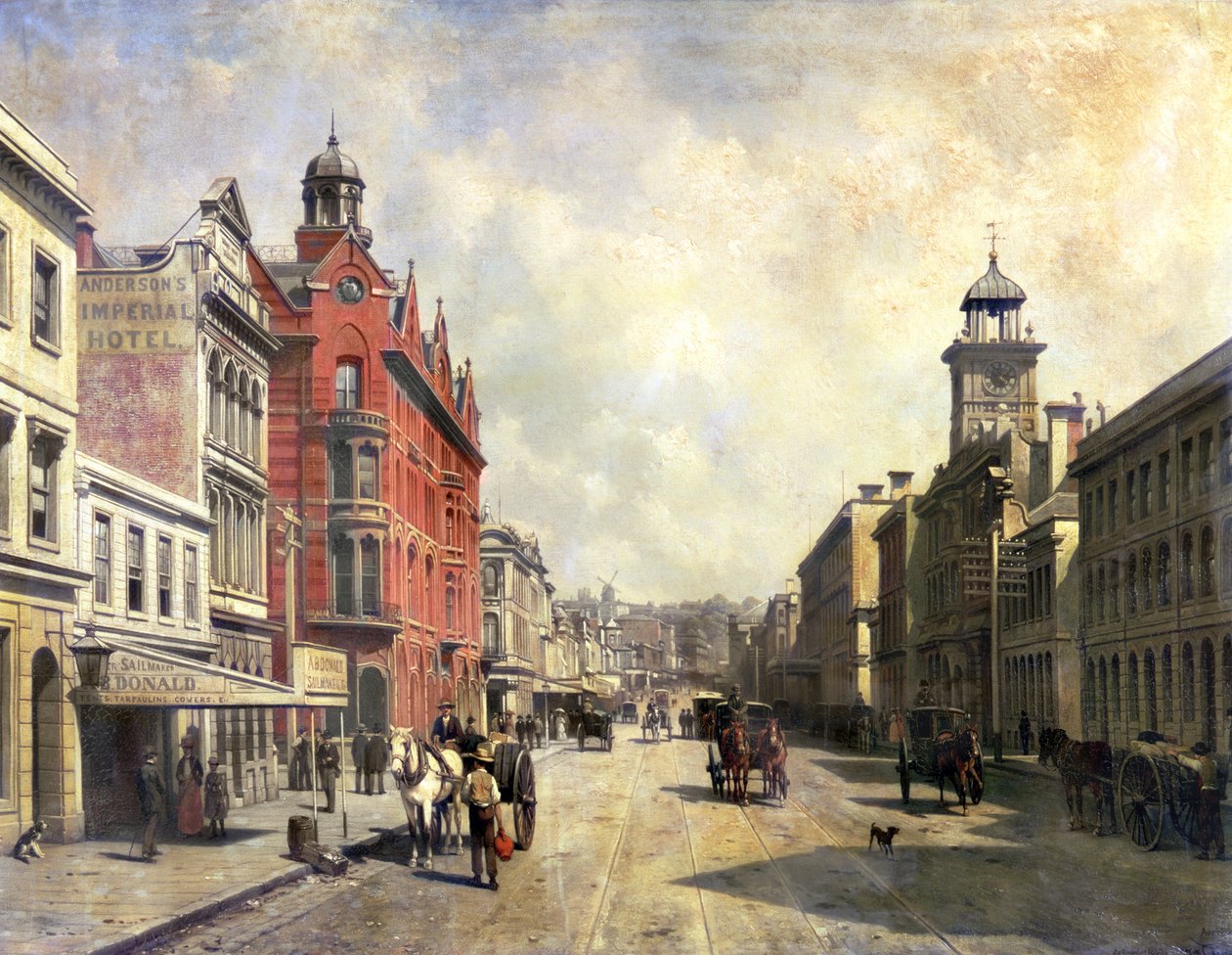 Udsigt over Queen Street, Auckland af Jacques Carabain