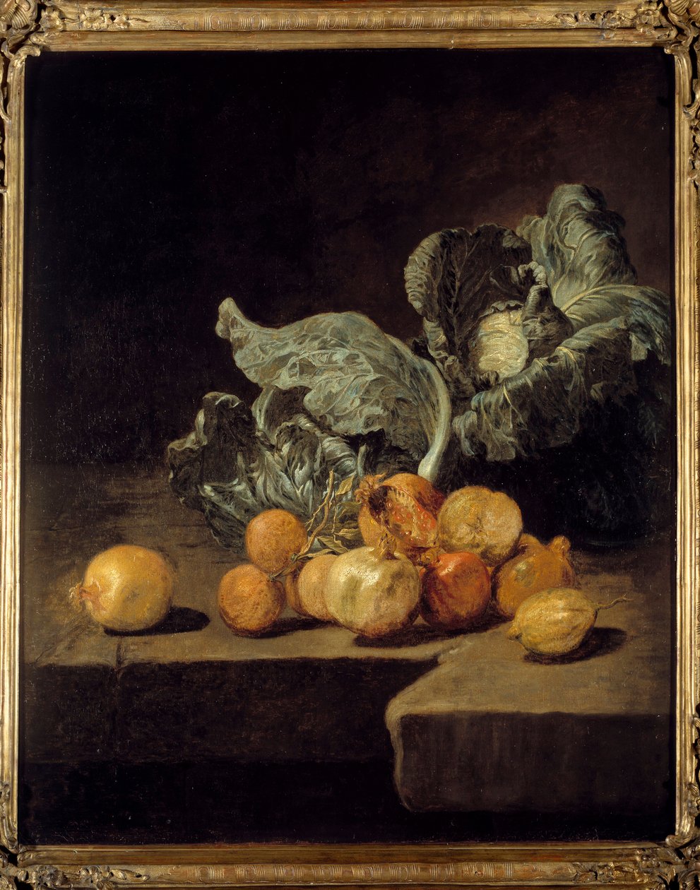Stilleben, kål og løg Maleri af Jacques Charles Oudry (1720-1778) af Jacques Charles Oudry