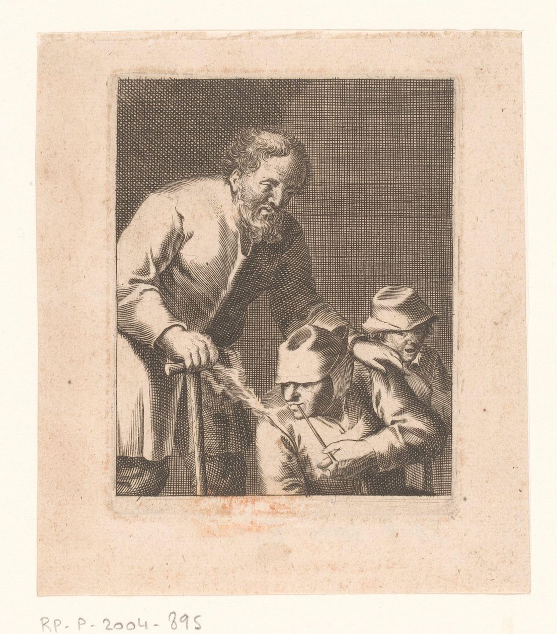 Figur med pibe, der sidder mellem mand og barn af Jacques Dassonville (attributed to)