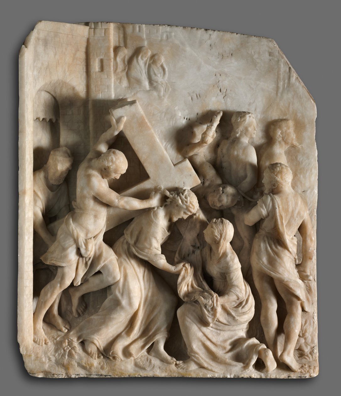 Kristus bærer korset med de hellige Simon og Veronica, ca. 1545. af Jacques Dubroeucq