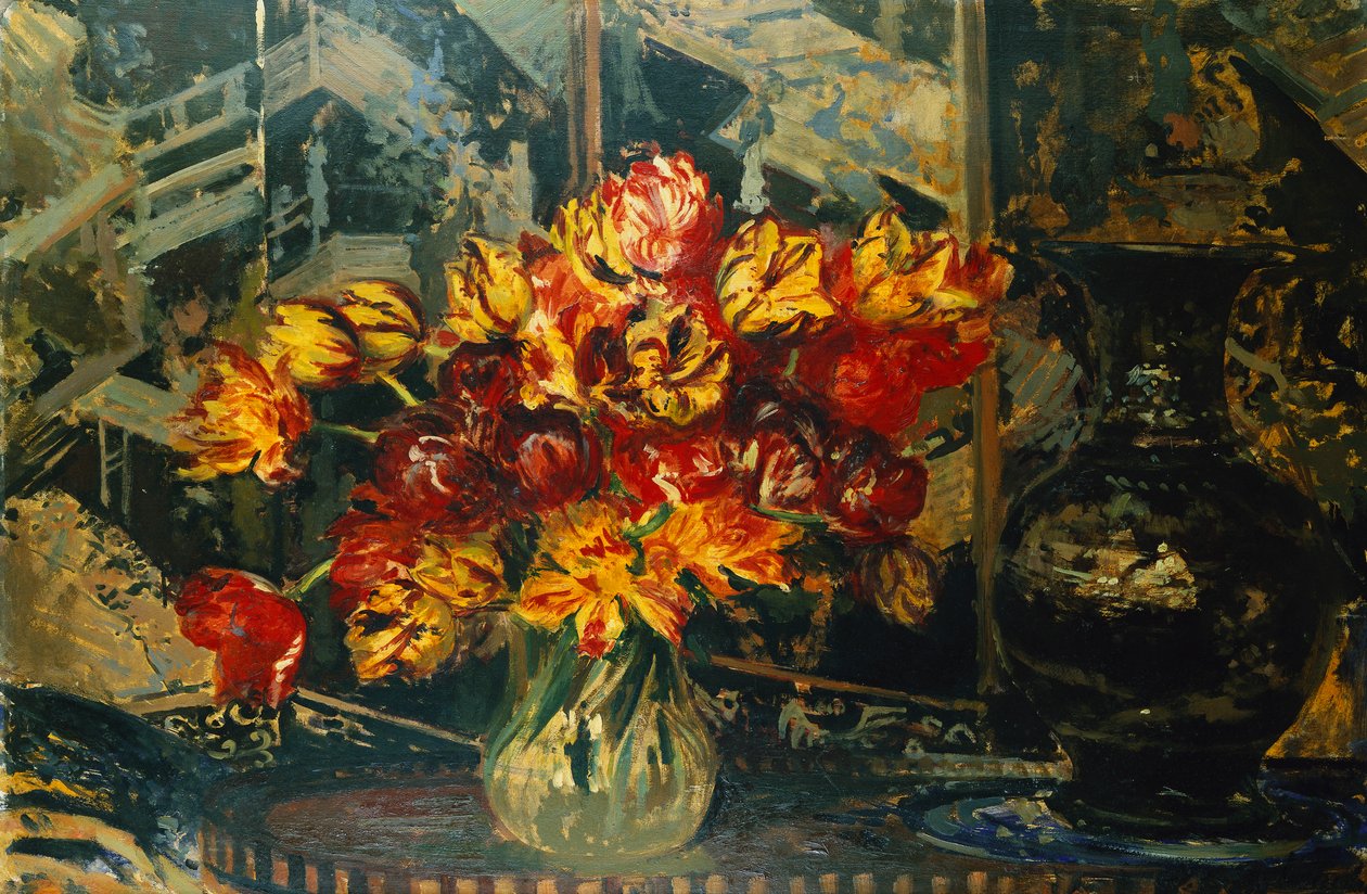 Flok tulipaner og en skærm; Bouquet de Tulipes au Paravent, af Jacques Emile Blanche