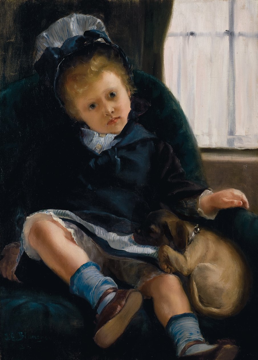 Pige med hvalp, ca. 1882-1883 af Jacques Emile Blanche