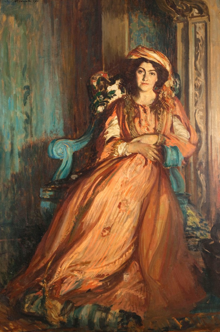 Portræt af Mabel Dodge Luhan 1879-1962 i Villa Curonia nær Firenze, 1911. af Jacques Emile Blanche