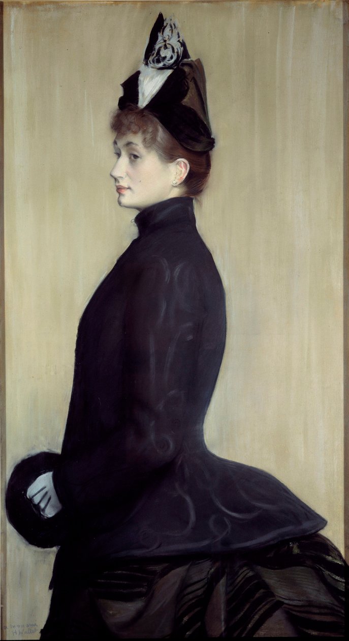 Portræt af Madame Wallet Pastelmaleri af Jacques Emile (Jacques-Emile) Blanche (1861-1942) 1887 Søn. 1,3x0,65 m Paris, musee d