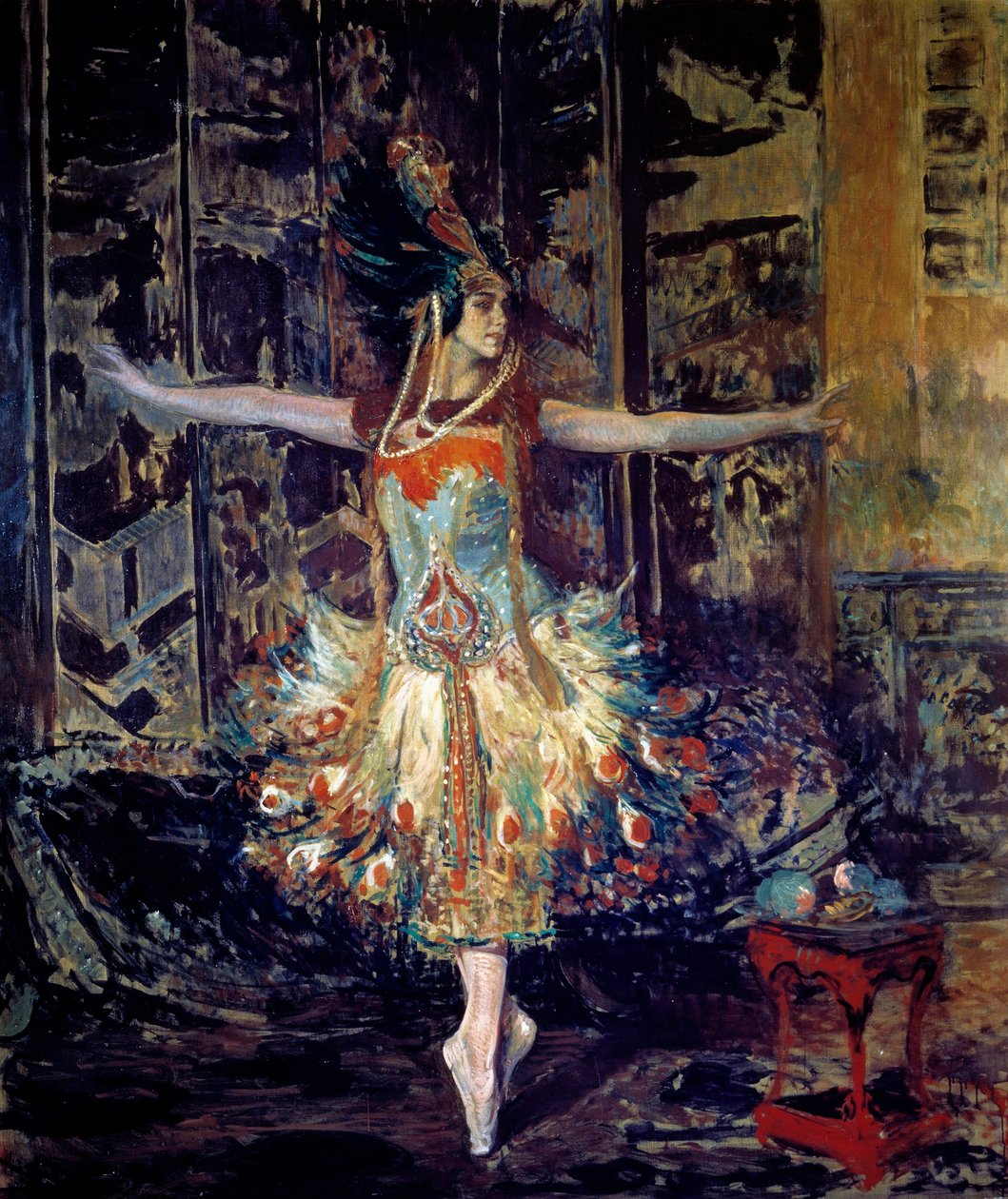 Den russiske danser Tamara Karsavina (1885-1978) i balletten "Fire Bird"" komponeret af Igor Stravinsky (Stravinsky) af Jacques Emile Blanche
