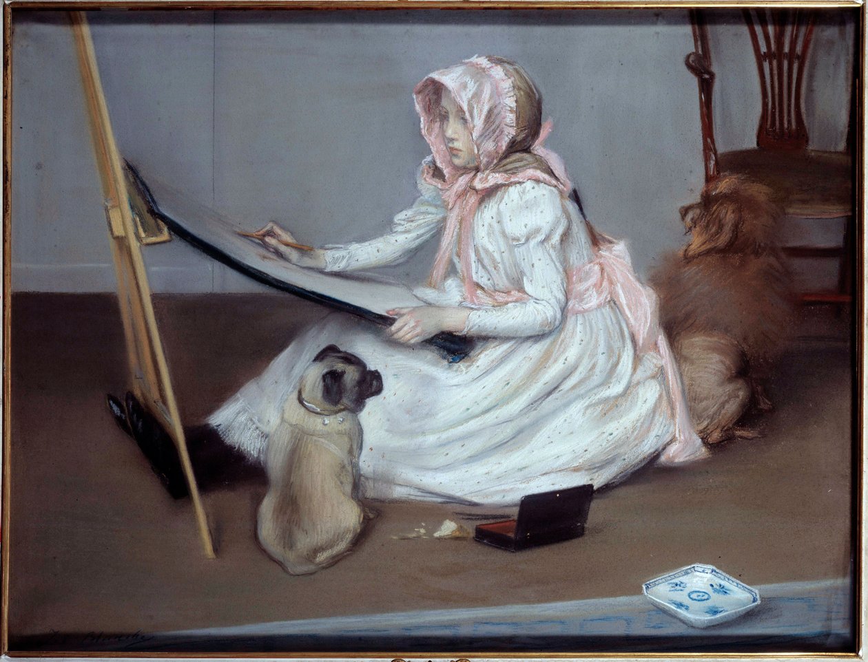 Ung pige tegner Maleri af Jacques Emile (Jacques-Emile) Blanche (1861-1942), 20. århundrede. Rouen, Musee des Beaux Arts. af Jacques Emile Blanche