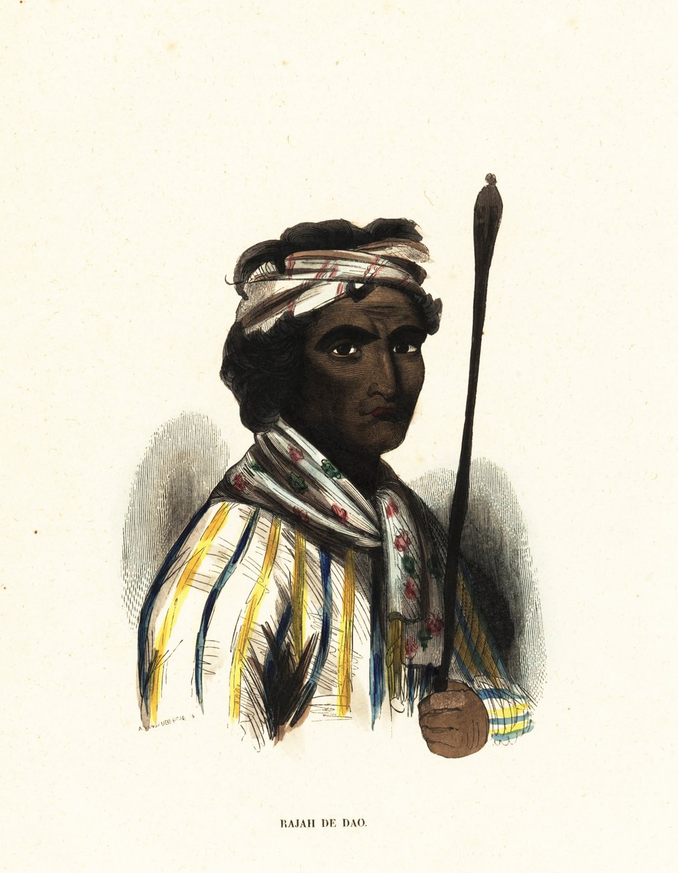 Make-Tetti, Raja of Dao, Maluku-øerne, Indonesien af Jacques Etienne Victor (after) Arago